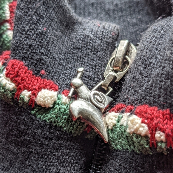 Retro Embroidered Fleece zip up  Ski Cabin Apres, boot vintage poles details - Picture 4 of 12